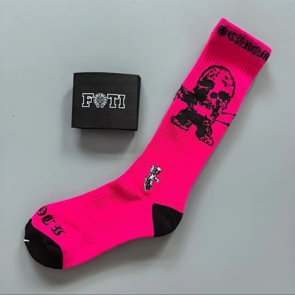 Chrome Hearts FOTI Hot Pink Skull Crew Socks